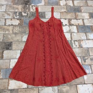 Women's One Size (OS) Rayon Dress - Orange/ Burnt Red Hippie Boho Style